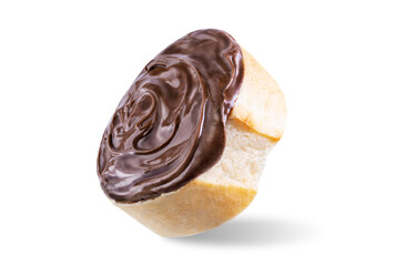 Sandwich with chocolate hazelnut pasta on a white isolated background