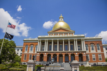 Low angle shot of the Massachusetts State House located in Boston, USA, during daylight