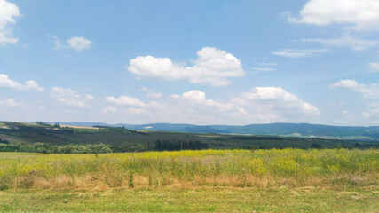 Fototapeta premium Landcscape hight mountains. Landscape in the fields. Beautiful blue sky with cloud.