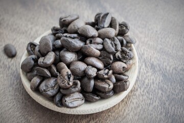 coffee beans on a wooden background