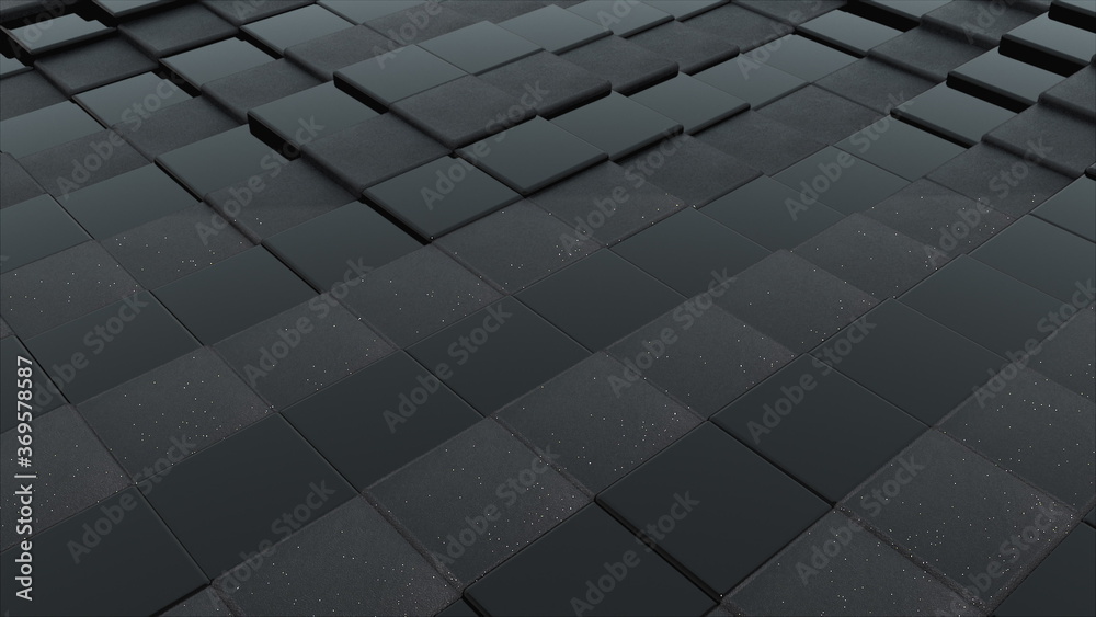 Aufkleber 3d rendering of black cubes boundless surface. computer generated abstract wavy background.