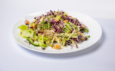 Food background: micro-village on a wooden background. Top view close-up. Vertical or horizontal format