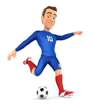 3d soccer player blue jersey shooting ball