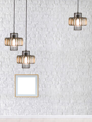 white pattern brick wall pendant modern lamp textured wood laminate flooring