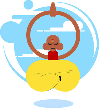 yogi man getting peace and flying in the sky, vector