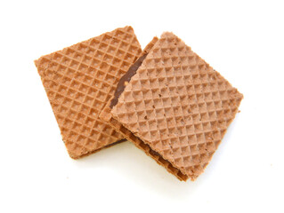 Wafers with chocolate on a white background