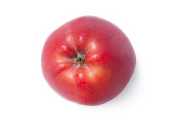 Top view of rip red apple isolated on white background. Fresh organic apple fruit. Clipping path.