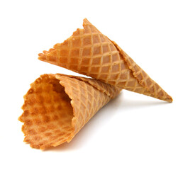 Wafer cups for ice-cream on white