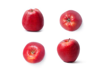 Different angles of rip red apple isolated on white background. Top and side view of fresh organic apple fruit. Clipping path