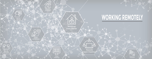 Remote work icon set with web header banner