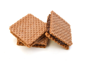 Wafers with chocolate on a white background