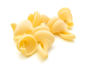 Macaroni pasta close up isolated on white
