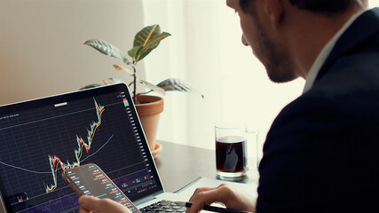 investment stockbroker stock market trading working day. stocktrader analyzing profit opportunity...