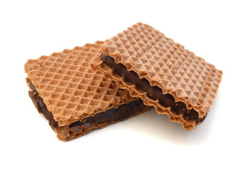 Wafers with chocolate on a white background