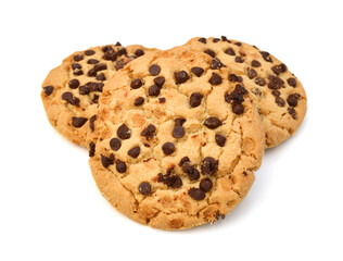 Chocolate chip cookie on white