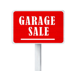 Sign with phrase GARAGE SALE on white background
