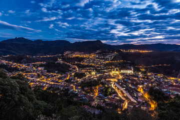 Ouro Preto city in Minas Gerais at night. 