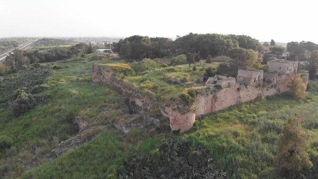 4K Aerial Drone Shot of Ruins in Moshav Habonim Israel