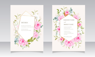 Beautiful hand drawn wedding card template with floral bouquet and border decoration