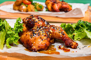 Juicy BBQ chicken leg quarters Food to go