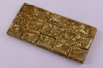 Chocolate bar candy from improper temperature in storage or shipping 