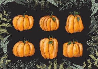 Cute halloween pumpkins. Isolated on white background. Flat style illustration.