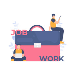 the concept of job vacancies, job seekers, recruitment agencies. Illustrations of people near a briefcase. flat design. can be used for elements, landing pages, UI, websites