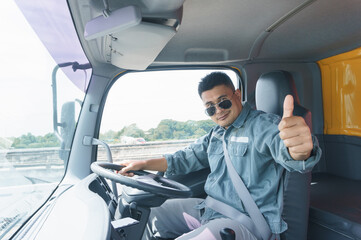 Smile of a professional, mature truck driver, transport, and delivery.