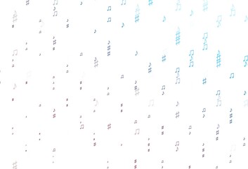 Light Blue, Red vector backdrop with music notes.