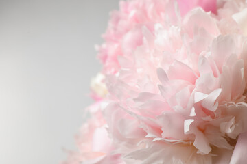 Beautiful peony bouquet on light background, closeup