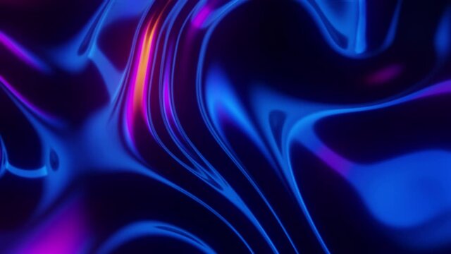 Futuristic iridescent holographic moving waves. Metallic foil moving background. Neon colors wavy surface