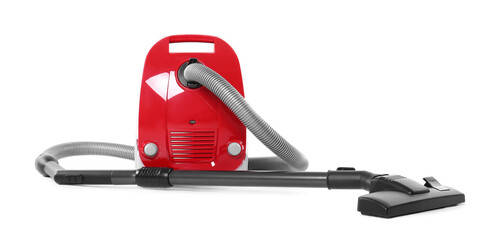 Naklejka premium Modern red vacuum cleaner isolated on white