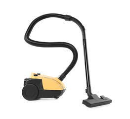 Modern yellow vacuum cleaner isolated on white