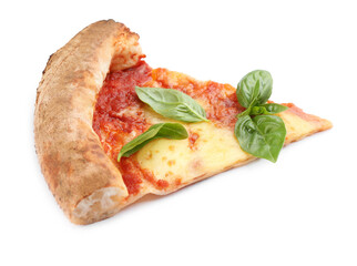 Slice of delicious pizza isolated on white