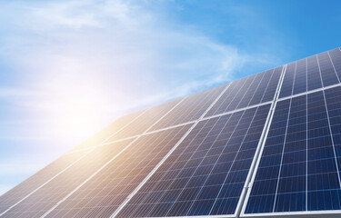 Obraz premium Solar panels installed outdoors. Alternative energy source