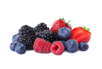 Mix of different fresh berries isolated on white