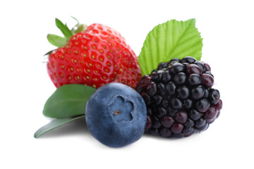Mix of different fresh berries isolated on white