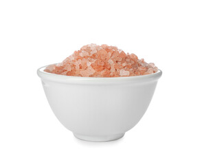 Fototapeta na wymiar Pink himalayan salt in bowl isolated on white