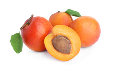 Delicious fresh ripe apricots on white background