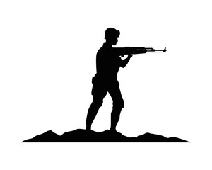 soldier military with rifle silhouette in camp