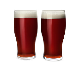 Glasses of delicious kvass isolated on white