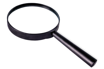 A black magnifying glass on white background, isolated.