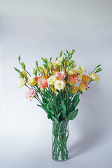 Lisianthus bouquet on white background 