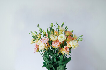 Lisianthus bouquet on white background 