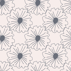Geometric daisy flowers seamless pattern on light pink background.
