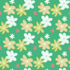 Seamless pattern with daisy flowers. Green background.