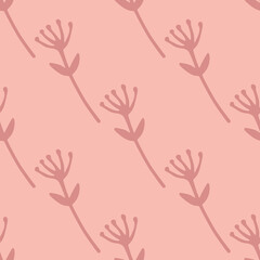 Pastel pink tone seamless pattern with abstract floral silhouettes. Botanic simple backdrop.
