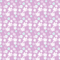 Little chamomile figures seamless random pattern. Pastel lilac background with light botanic elements.