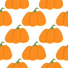 Isolated seamless food pattern with pumpkin doodle ornament. White background and bright orange vegetable.