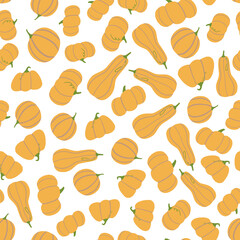 Seamless isolated pattern with little orange pumpkin silhouettes. White background.